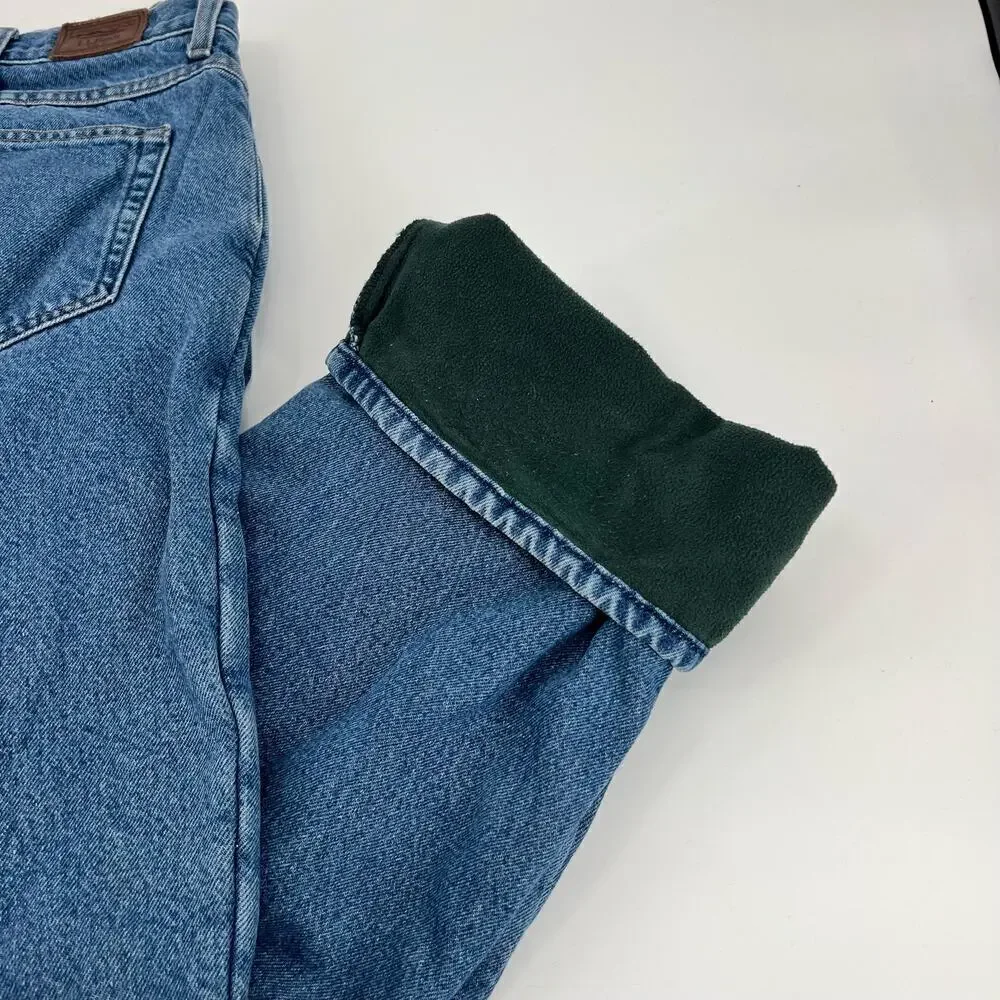 vtg 90s LL BEAN fleece lined denim jeans straight leg stonewash faded sz 44 x 34